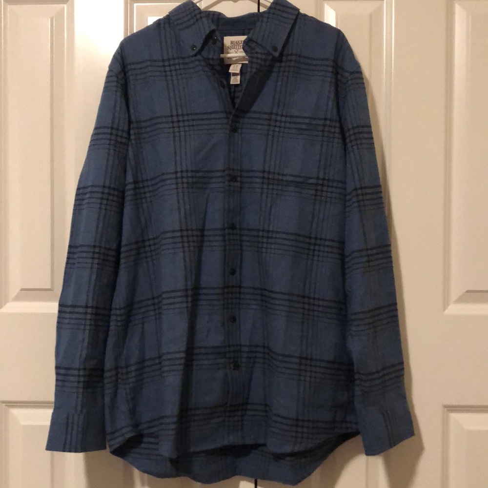 Blake Shelton Lands End Blue Plaid FlannelLong Sleeve Button Up Size L/T